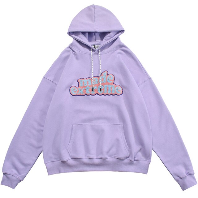 Men Hit Color Letter Patch Diamonds Hoodies Sweatshirt Men Big Pocket Casual Pullover High Street Couple Streetwear Men-2