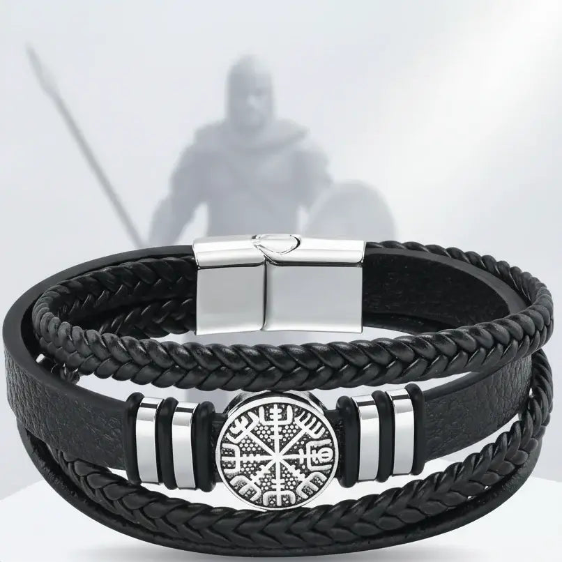 viking leather bracelet for men Nordic Magnetic Clasp Bracelet for Men-0