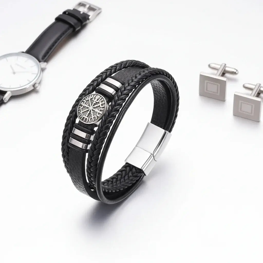 viking leather bracelet for men Nordic Magnetic Clasp Bracelet for Men-1
