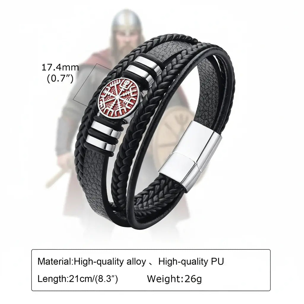 viking leather bracelet for men Nordic Magnetic Clasp Bracelet for Men-3