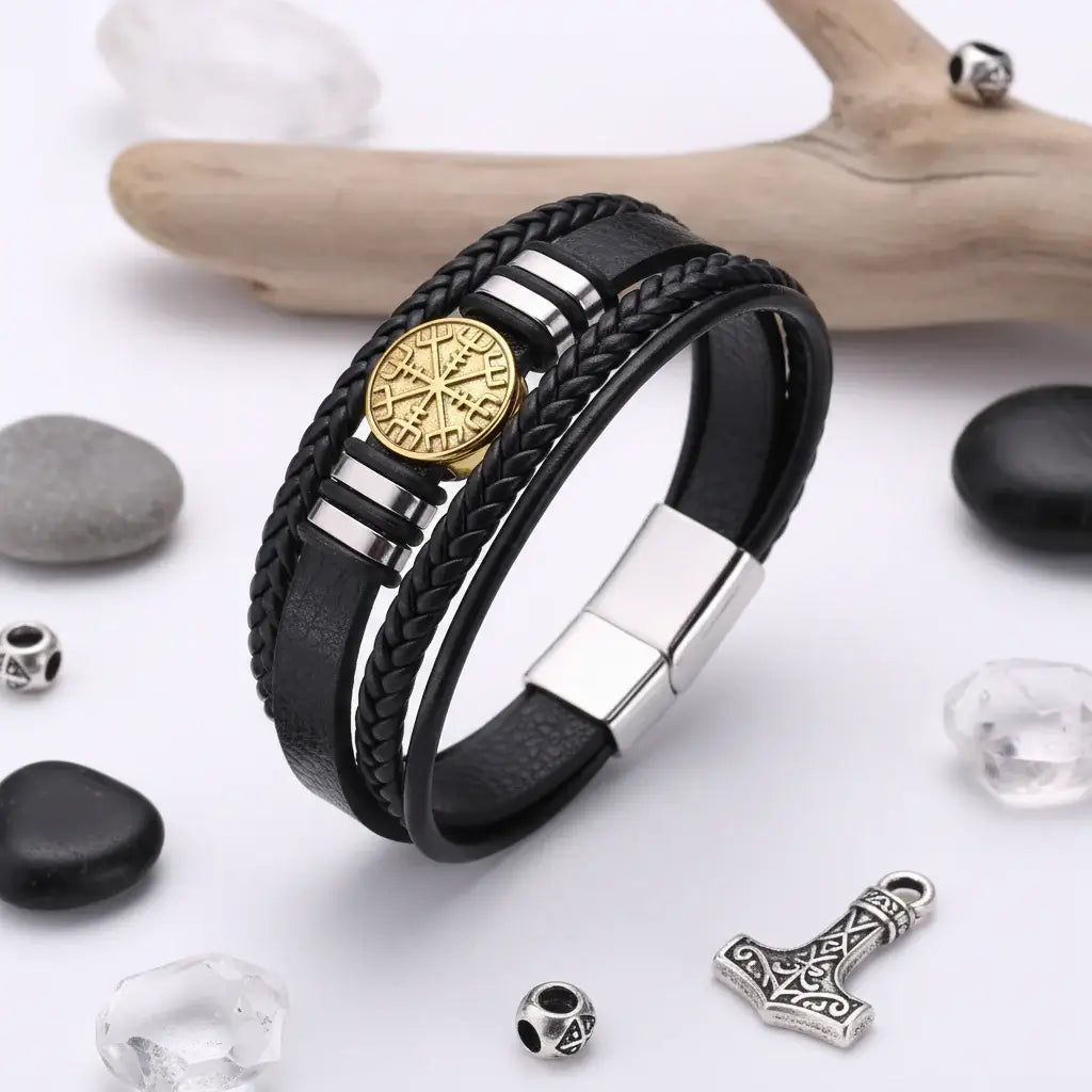 viking leather bracelet for men Nordic Magnetic Clasp Bracelet for Men-4