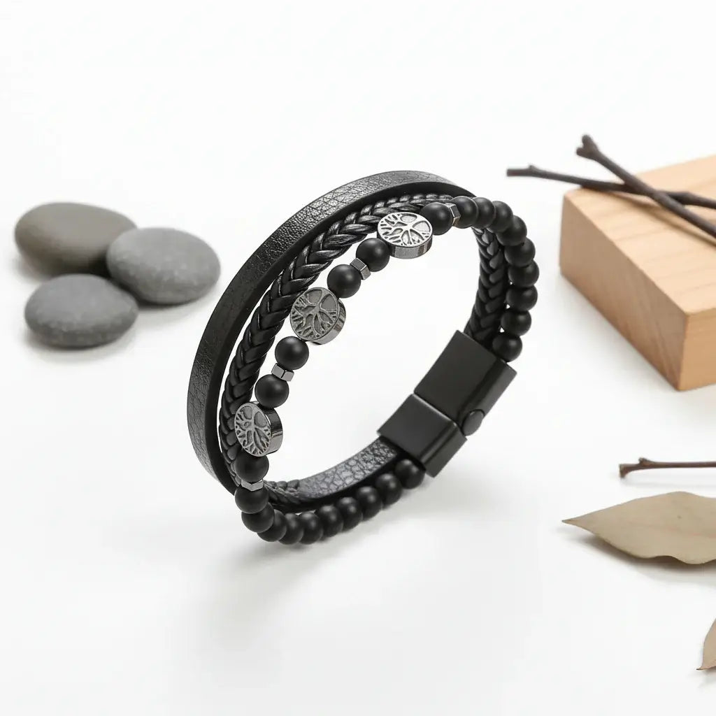 viking leather bracelet for men Nordic Magnetic Clasp Bracelet for Men-6