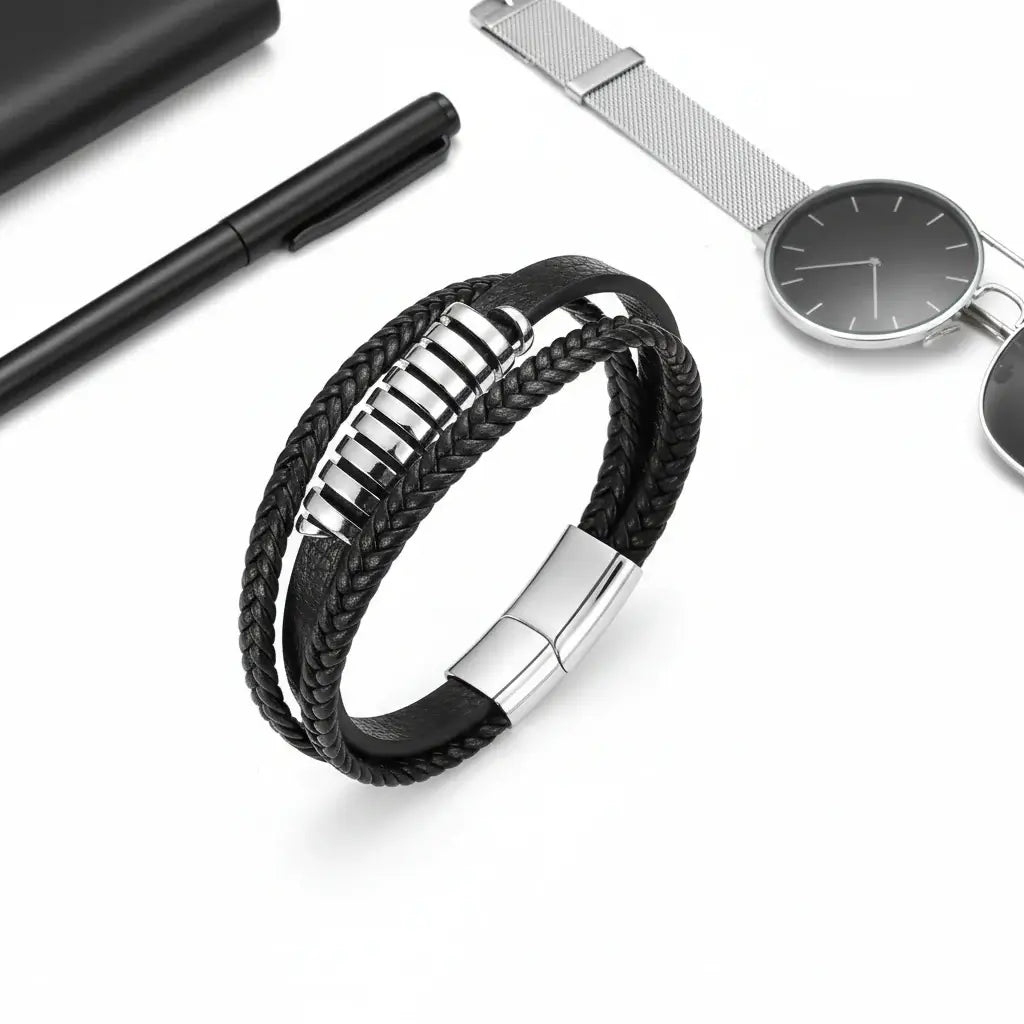 viking leather bracelet for men Nordic Magnetic Clasp Bracelet for Men-5